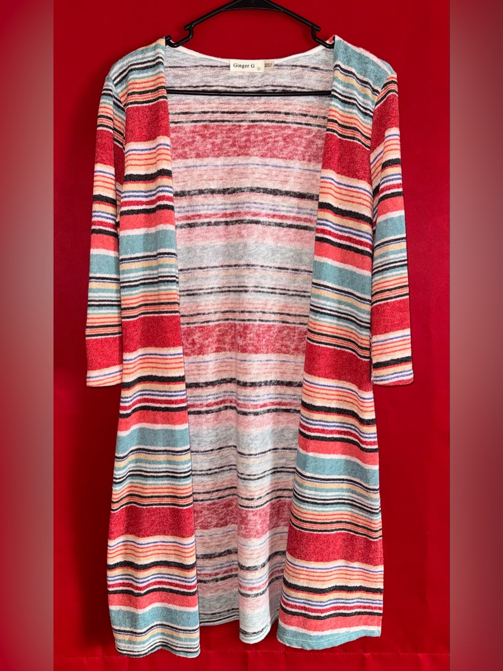 #442-Ginger G Striped Lightweight Open Front Cardigan w-3/4” sleeves Sz.Sm